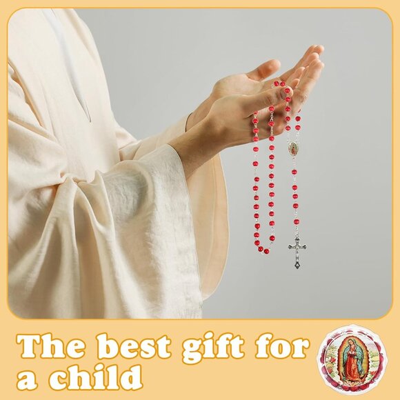 Red Virgen De Guadalupe Scented Rosary Necklace Beads with Box for Catholic Even - Picture 7 of 7